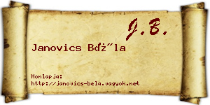 Janovics Béla névjegykártya