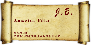 Janovics Béla névjegykártya